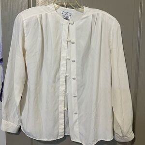 Rena Rowan For Saville Size 12 Womens VTG Button Peasant Blouse Plain White